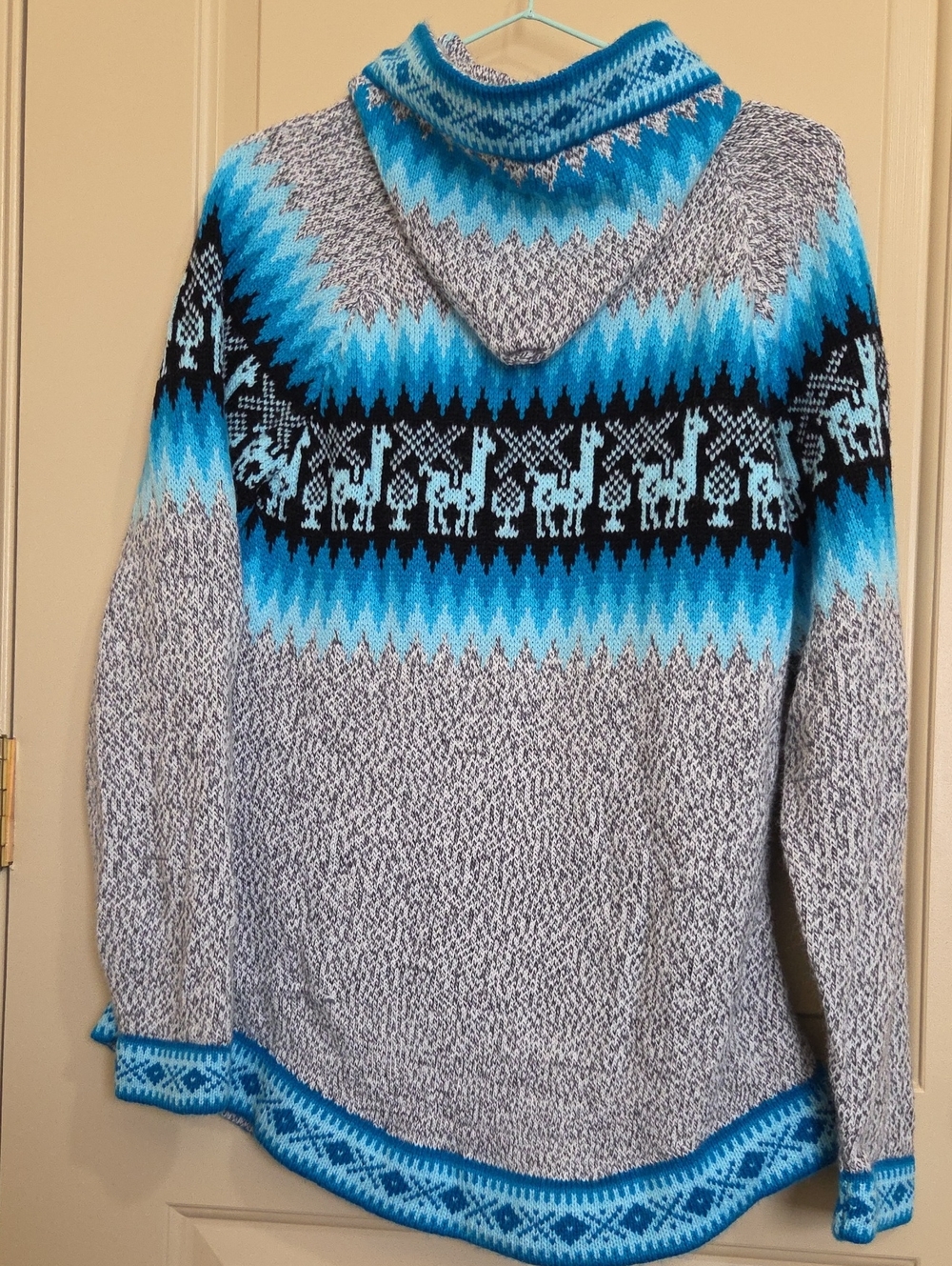 Alpaca Blue Patterned Hooded Women’s Sweater Jacket - Picture 6 of 10